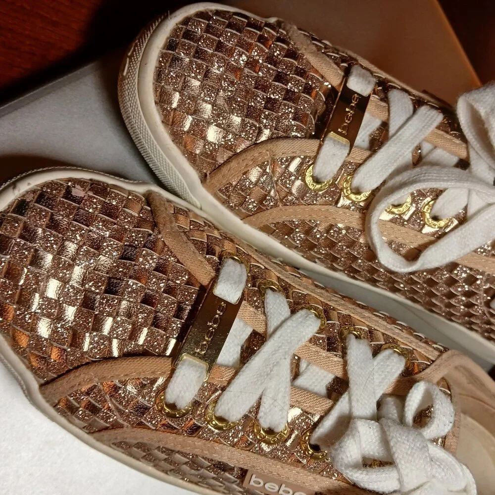 BEBE SPORT Two Tone Gold Metallic Sneakers 7M - EUC - Picture 4 of 14